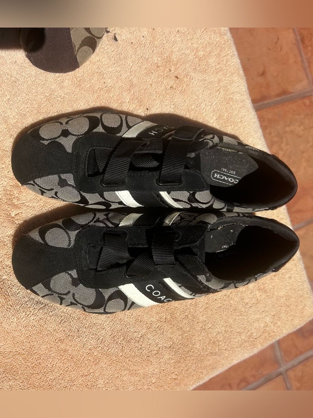💥 VTG Coach Jenney Black Signature Monogram Velcro Sneakers Y2K McBling